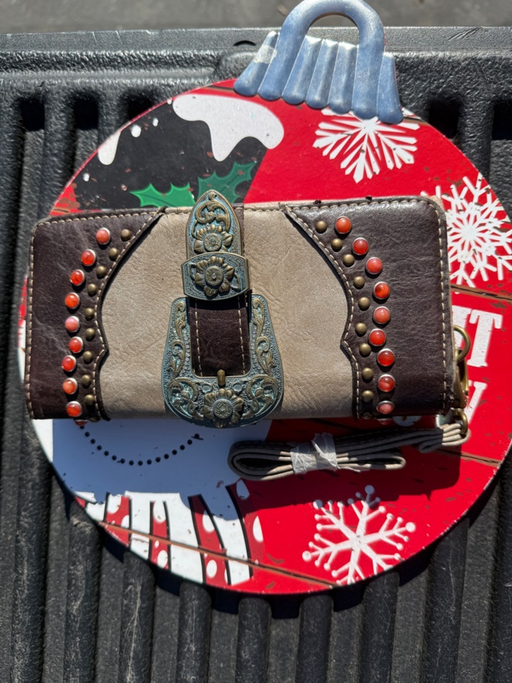 Montana West Brown and Tan Studded Buckle Wallet